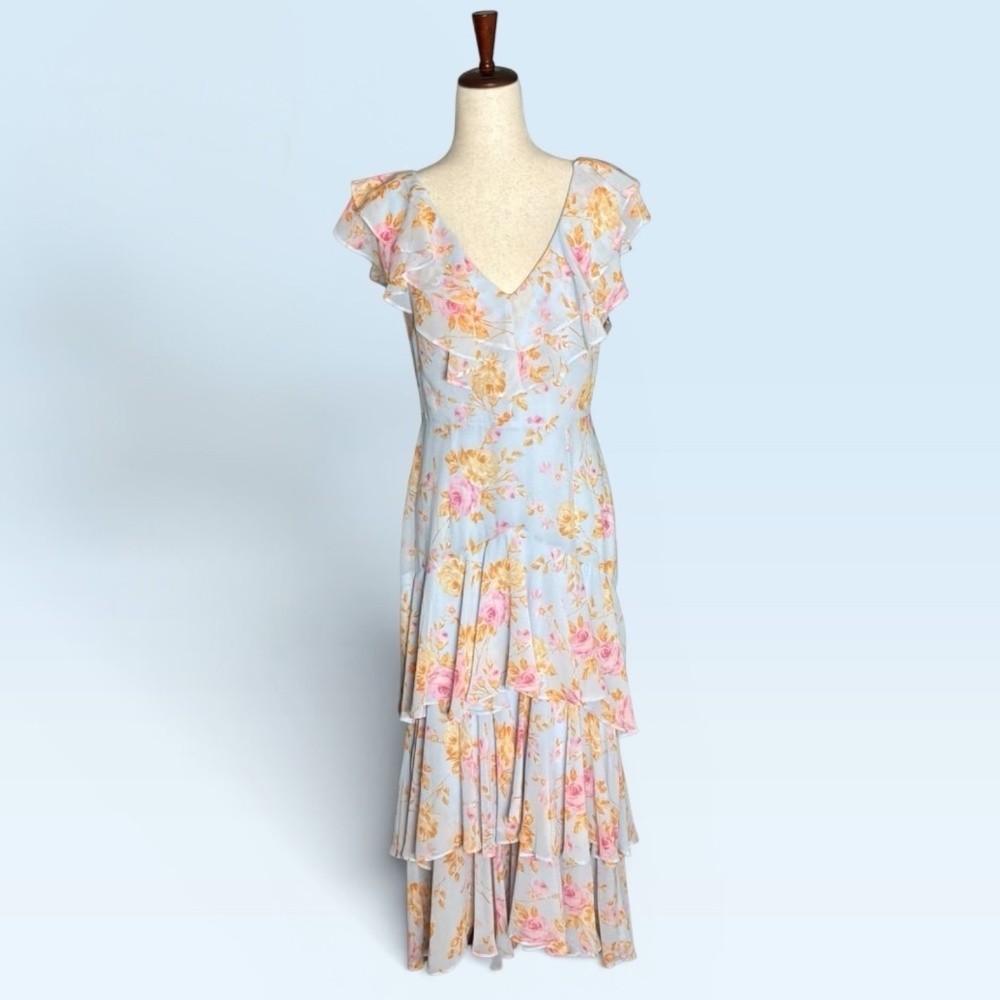🌸🌸🌸 WAYF Dress Where Are You From Blue Chiffon Floral Maxi Dress Size Med and XS - Picture 3 of 12